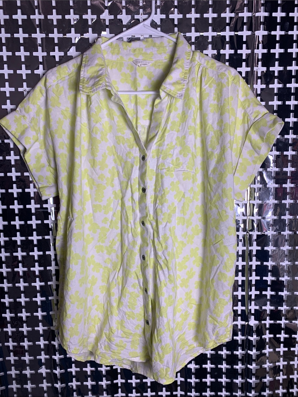 Caslon Yellow Floral Short-Sleeve Button-Down Shirt